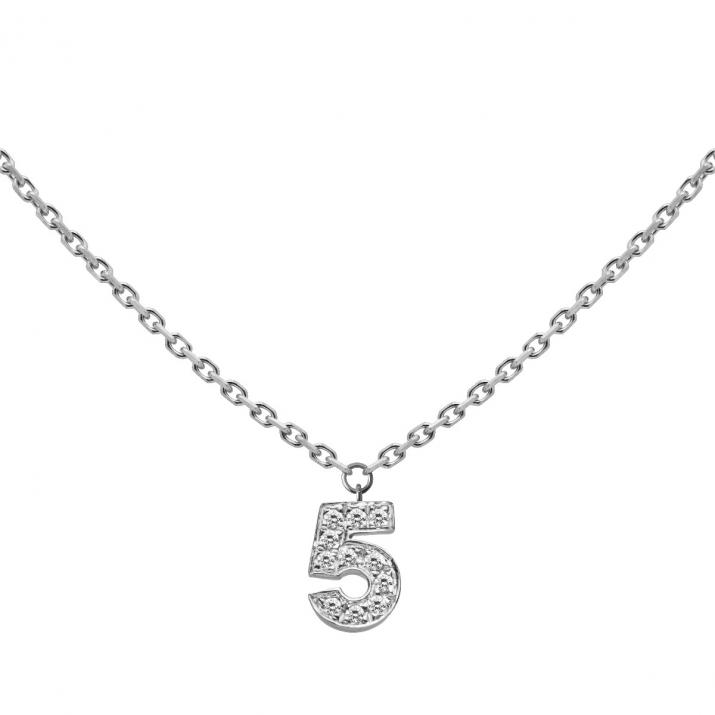 My Number pavé diamonds Chain Necklace White Gold - Redline - 0++