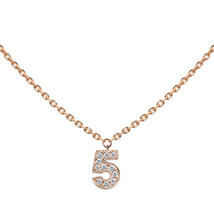 My Number pavé diamonds Chain Necklace Pink Gold - Redline - 0++