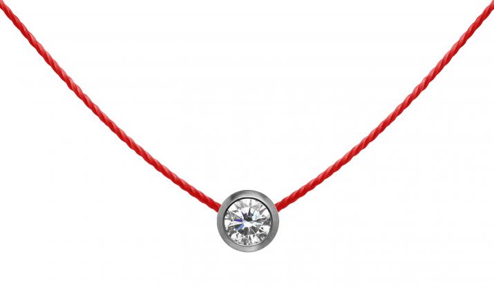 String Necklace For Women with 0.10ct Round Diamond in Black Gold Bezel Setting - Redline - 0++