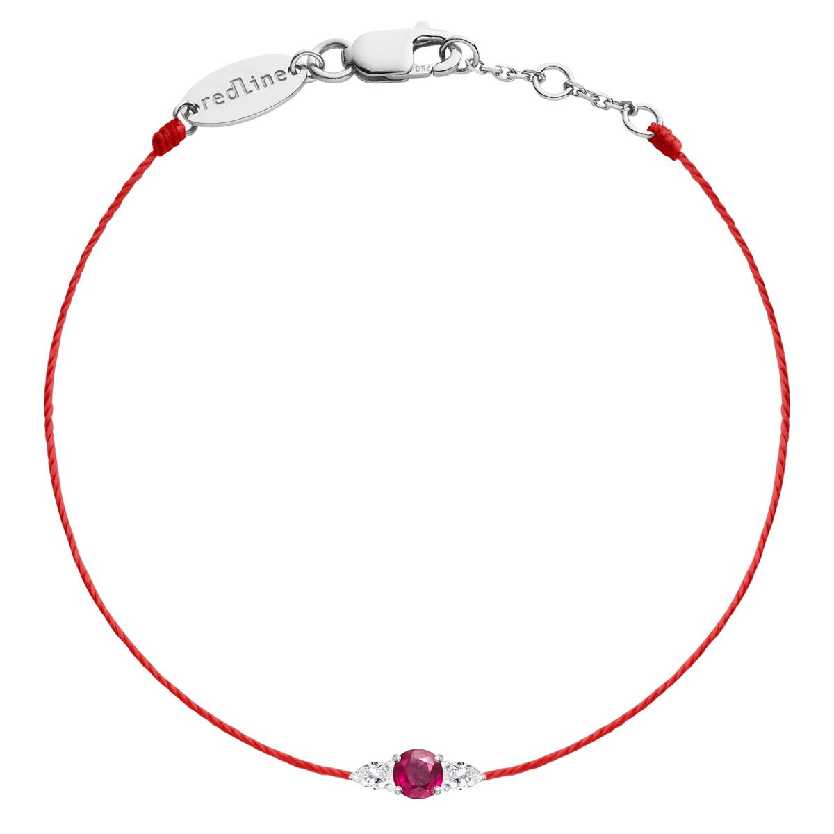 Redline bracelet in white gold with one ruby and two diamonds on