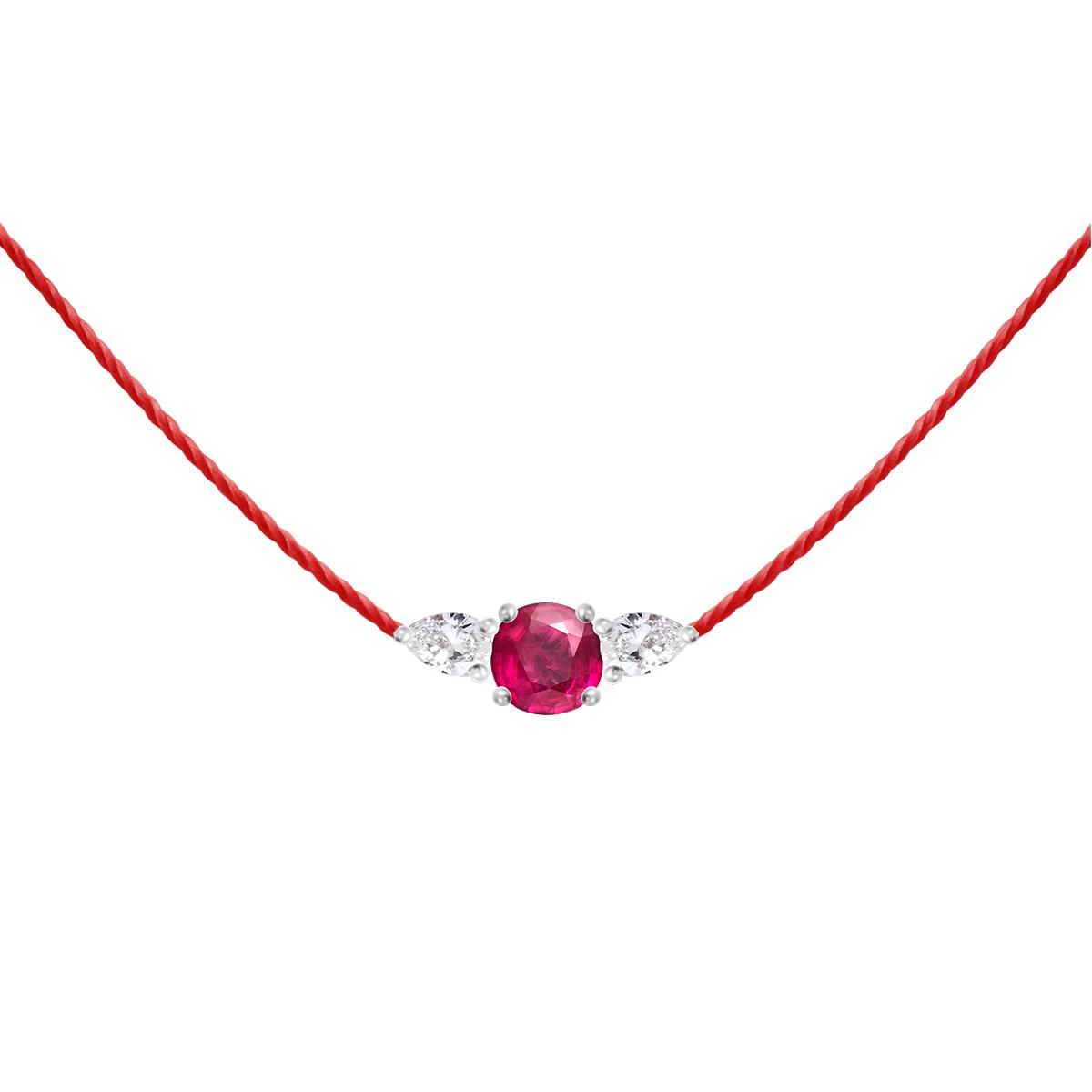 Redline necklace in white gold with one ruby and two diamonds on