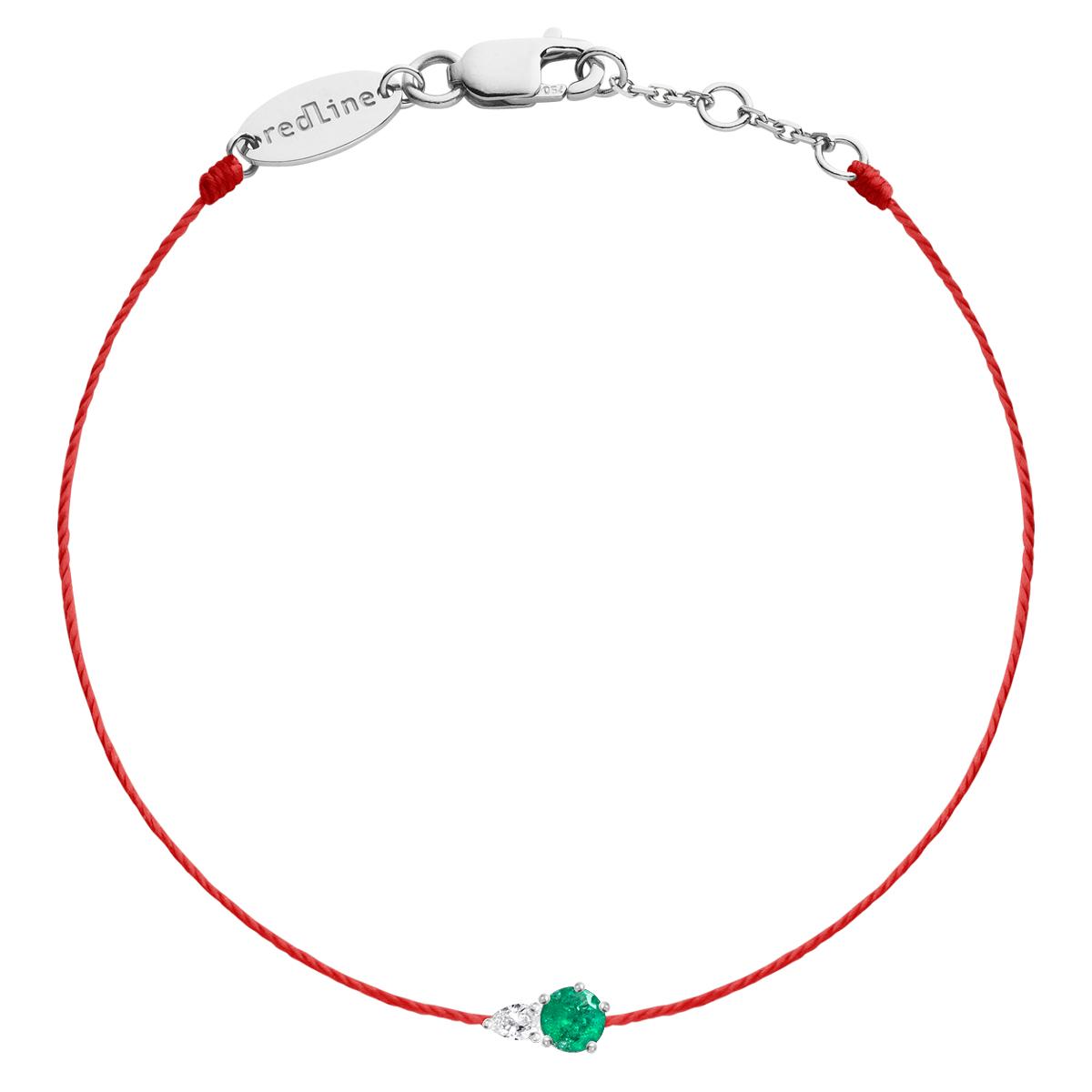 Redline bracelet in white gold with an emerald and a diamond on a