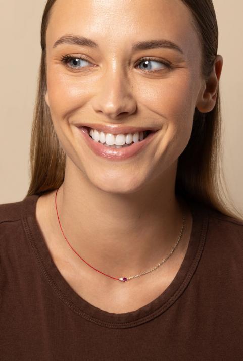 Abby Rubis Half-thread Half-chain Necklace White Gold - Redline - 0++