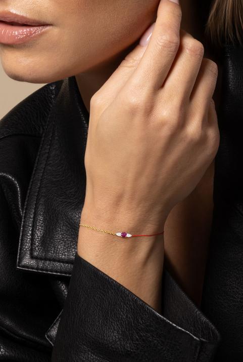 So Abby Rubis Half-thread Half-chain Bracelet Yellow Gold - Redline - 0++