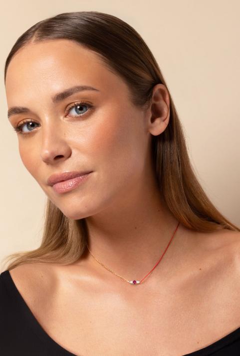 So Abby Rubis Half-thread Half-chain Necklace Rose Gold - Redline - 0++