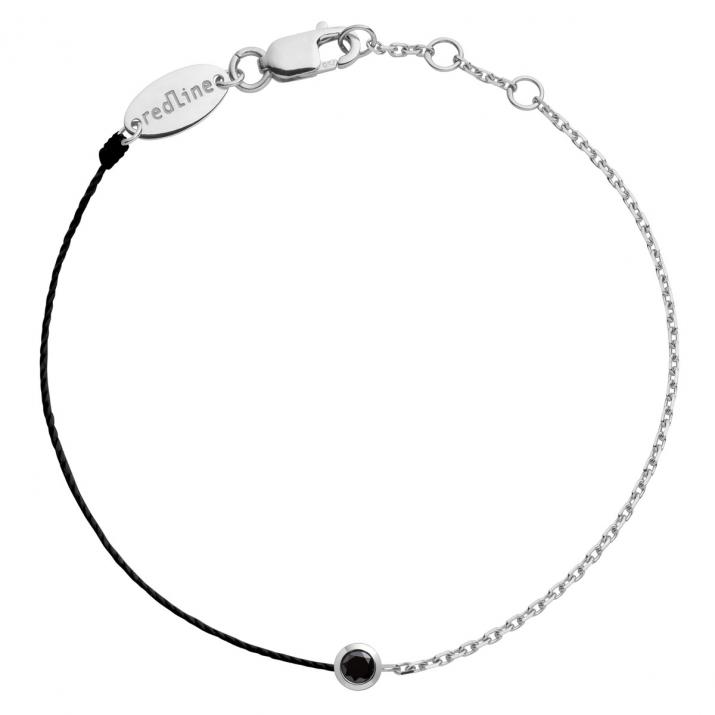 String Bracelet For Men with 0.10ct Round Black Diamond in White Gold Bezel Setting - Redline