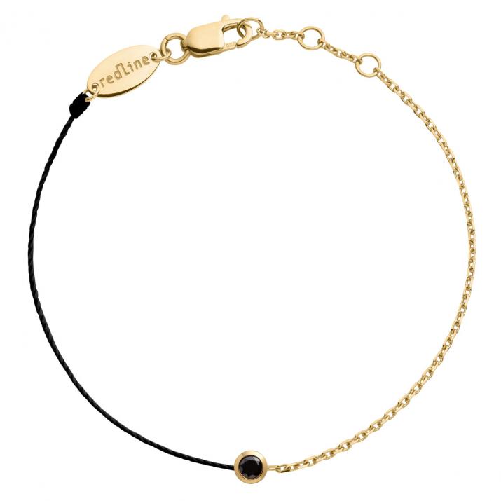 String Bracelet For Men with 0.10ct Round Black Diamond in Yellow Gold Bezel Setting - Redline