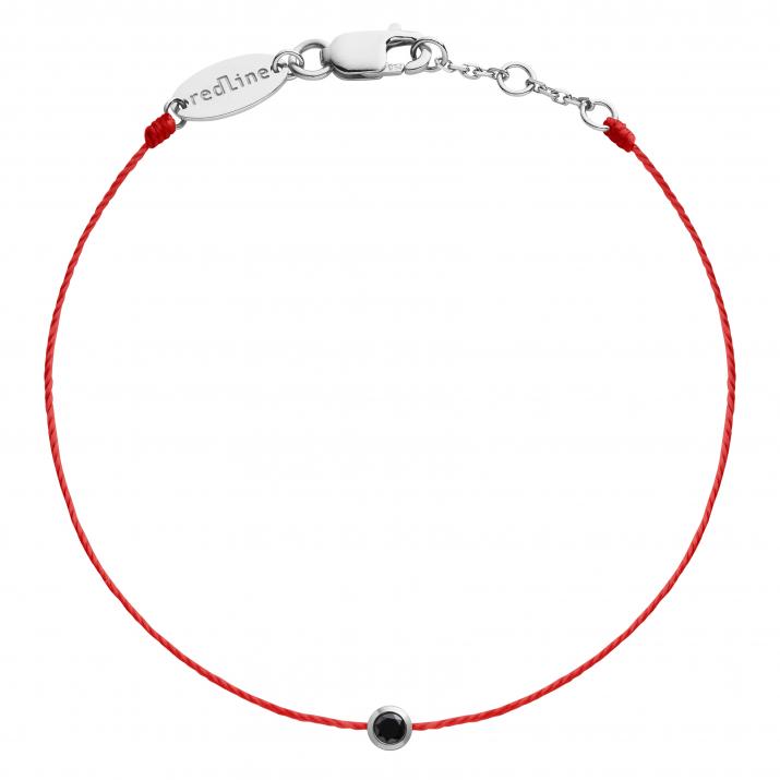 String Bracelet For Men with 0.10ct Round Black Diamond in White Gold Bezel Setting - Redline - 0++