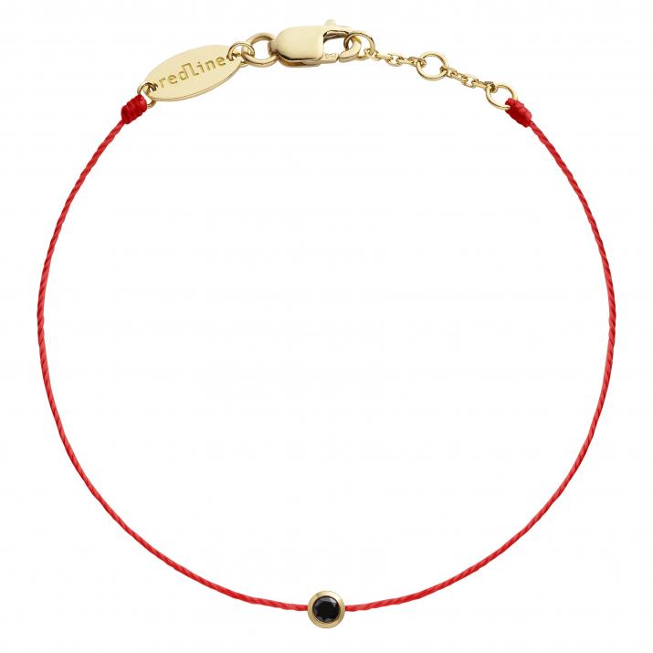 String Bracelet For Men with 0.10ct Round Black Diamond in Yellow Gold Bezel Setting - Redline - 0++