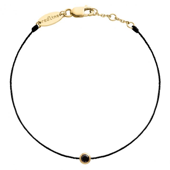 String Bracelet For Men with 0.10ct Round Black Diamond in Yellow Gold Bezel Setting - Redline - 0++