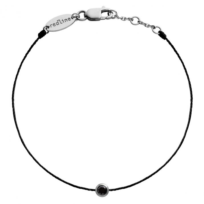 String Bracelet For Men with 0.10ct Round Black Diamond in Black Gold Bezel Setting - Redline - 0++
