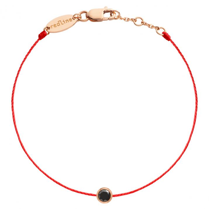 String Bracelet For Women with 0.10ct Round Black Diamond in Rose Gold Bezel Setting - Redline - 0++