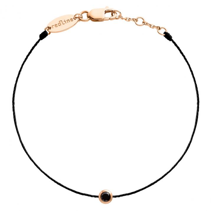 String Bracelet For Men with 0.10ct Round Black Diamond in Rose Gold Bezel Setting - Redline - 0++