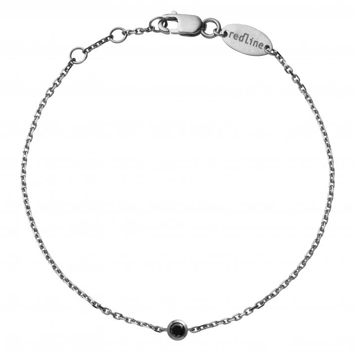 Chain Bracelet For Women with 0.10ct Round Black Diamond in Black Gold Bezel Setting - Redline - 0++