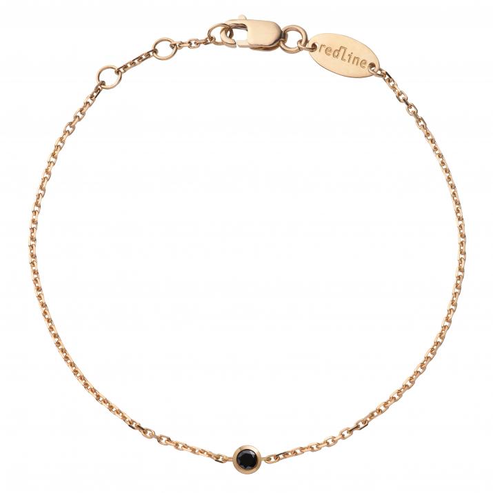Chain Bracelet For Women with 0.10ct Round Black Diamond in Rose Gold Bezel Setting - Redline - 0++