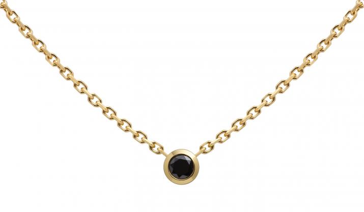 Chain Necklace For Women with 0.10ct Round Black Diamond in Yellow Gold Bezel Setting - Redline