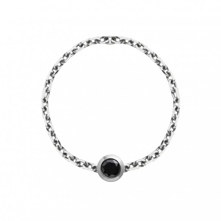 Chain Ring with 0.10ct Round Black Diamond in White Gold Bezel Setting - Redline - 0++