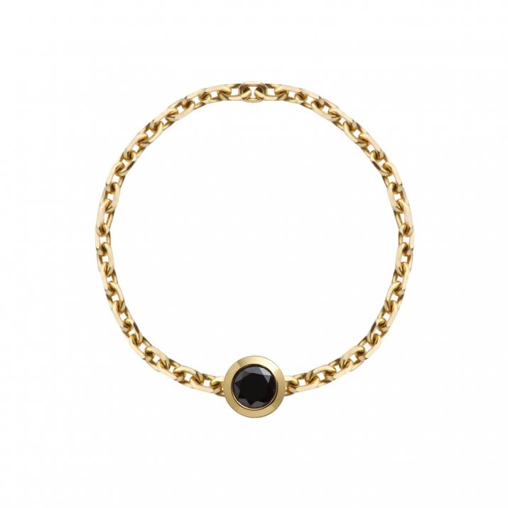 Chain Ring with 0.10ct Round Black Diamond in Yellow Gold Bezel Setting - Redline - 0++