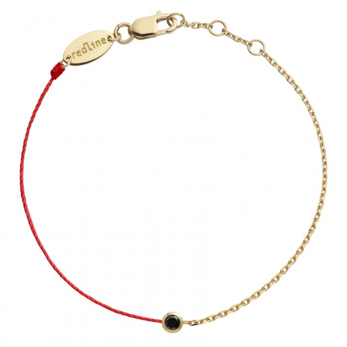String-Chain Bracelet For Women with 0.10ct Round Black Diamond in Yellow Gold Bezel Setting - Redline - 0++