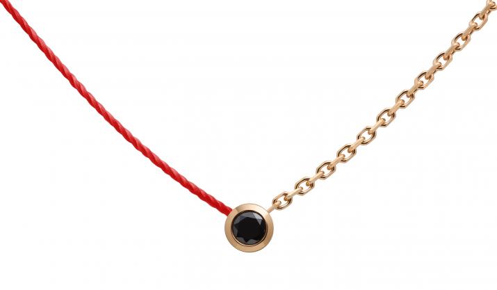 String-Chain Necklace with 0.10ct Round Black Diamond in Rose Gold Bezel Setting - Redline
