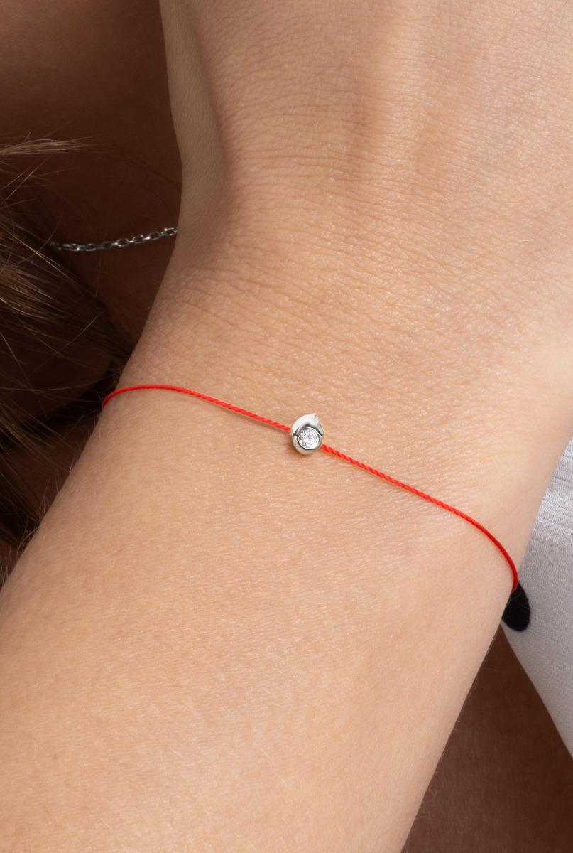 Mini Horse RedLine thread bracelet in white gold with diamond