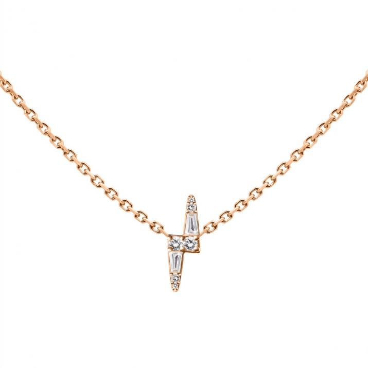 Chain necklace in 18K rose gold with a 0.07 ct diamond lightning bolt - Redline