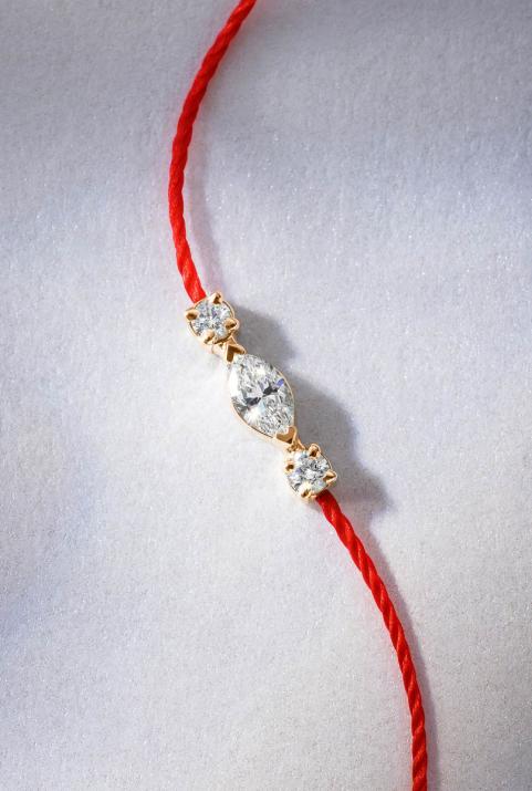 Thread bracelet in 18K rose gold, marquise and round diamonds 0.12 carat - Redline - 0++