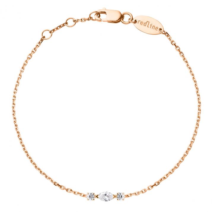 Chain bracelet in 18K rose gold, marquise and round diamonds 0.12 carat - Redline