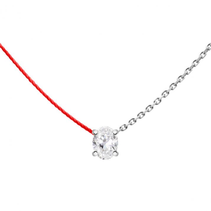 Half-thread half-chain necklace in white gold with 0.09 ct oval diamond - Redline