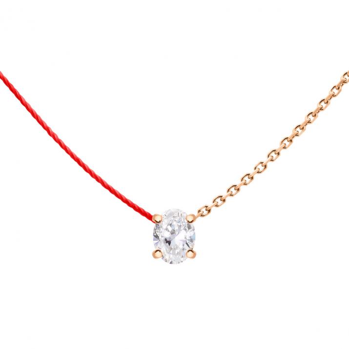 Half-thread half-chain necklace in rose gold with 0.09 ct oval diamond - Redline