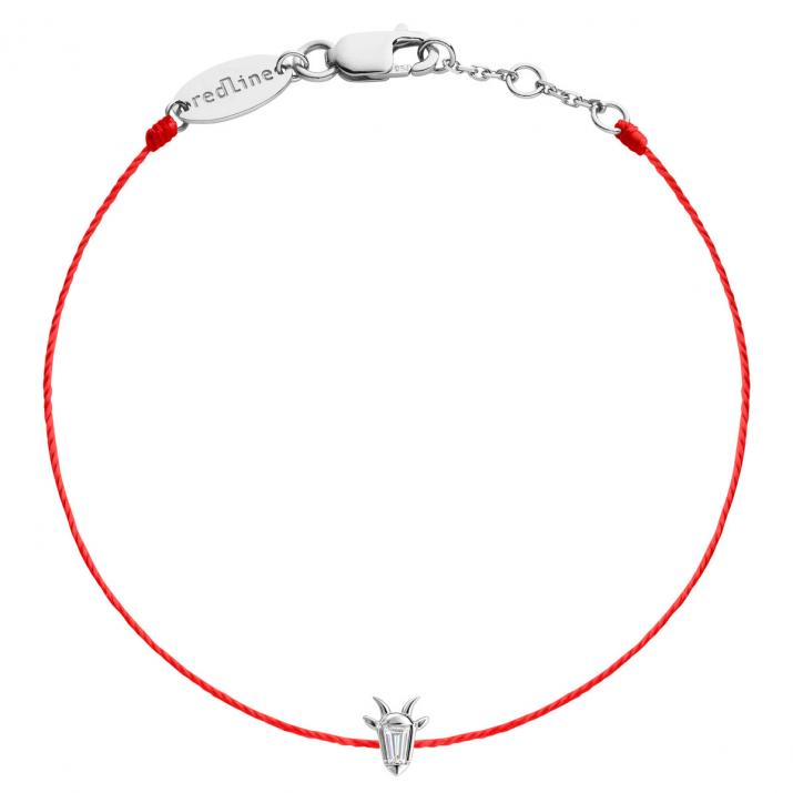 Thread bracelet in 18K white gold, goat head with a trapezoid-cut diamond 0.04 ct - Redline