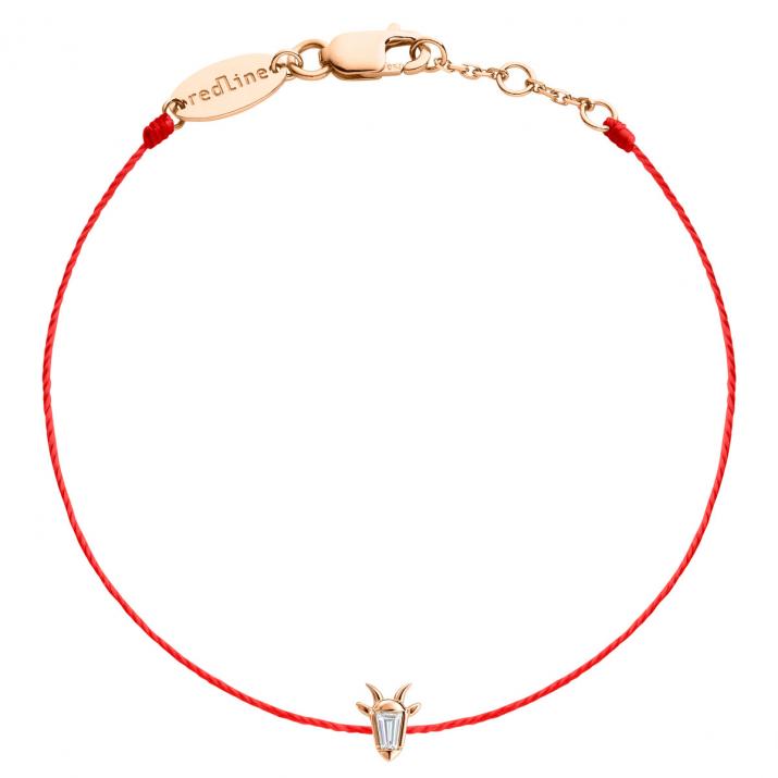 Thread bracelet in 18K rose gold, goat head with a trapezoid-cut diamond 0.04 ct - Redline