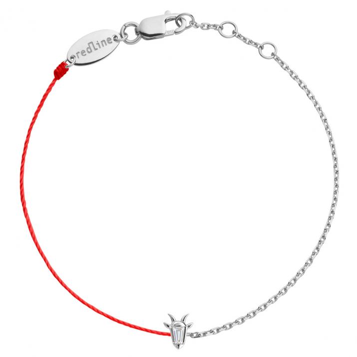 Half-thread half-chain bracelet in 18K white gold, goat head with a trapezoid-cut diamond 0.04 ct - Redline