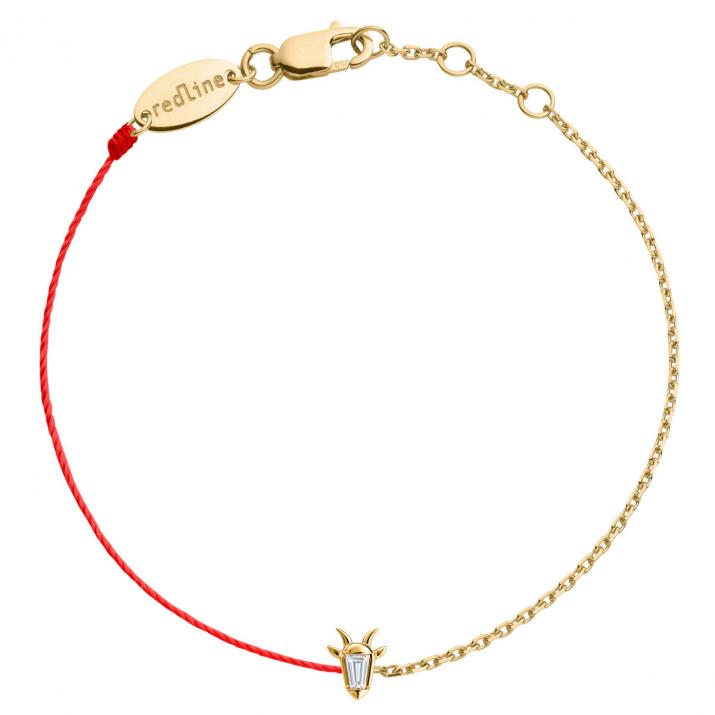 Half-thread half-chain bracelet in 18K yellow gold, goat head with a trapezoid-cut diamond 0.04 ct - Redline