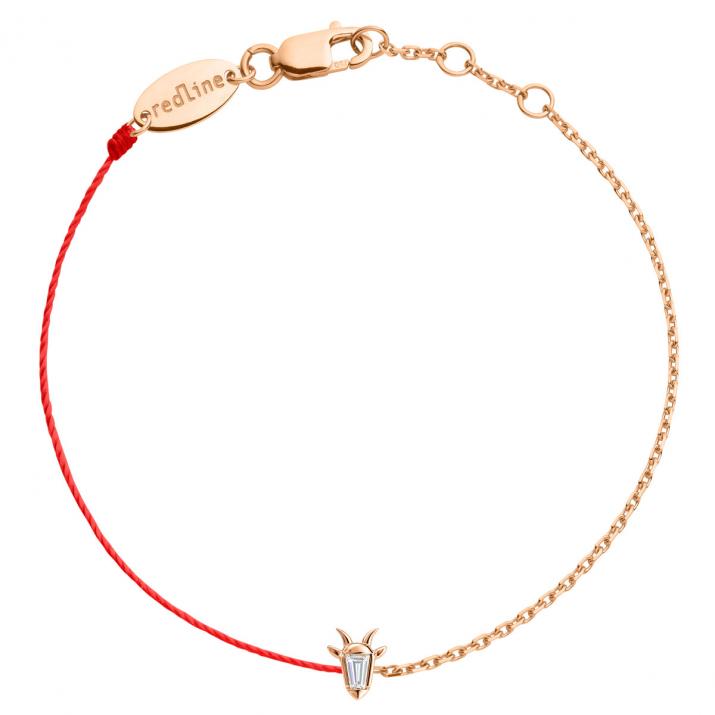 Half-thread half-chain bracelet in 18K rose gold, goat head with a trapezoid-cut diamond 0.04 ct - Redline