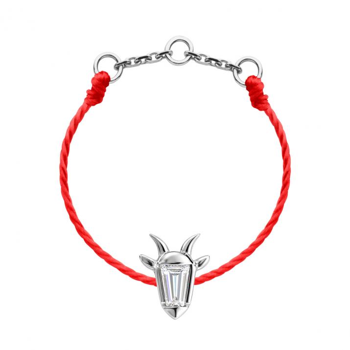 Thread ring in 18K white gold, goat head with a trapezoid-cut diamond 0.04 ct - Redline