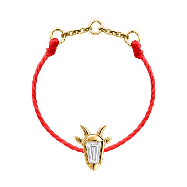 Thread ring in 18K yellow gold, goat head with a trapezoid-cut diamond 0.04 ct - Redline
