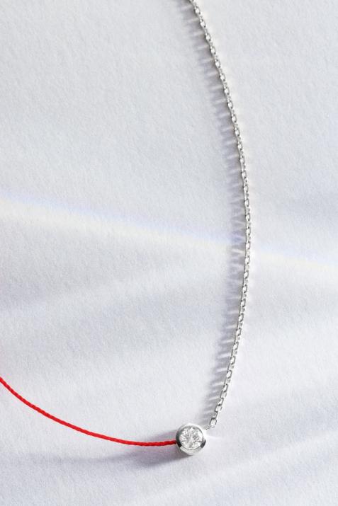 String-Chain Necklace with 0.10ct Round Diamond in White Gold Bezel Setting - Redline - 0++