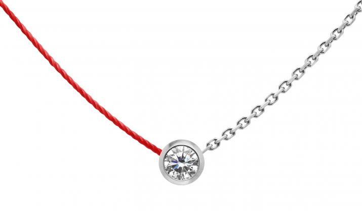 String-Chain Necklace with 0.10ct Round Diamond in White Gold Bezel Setting - Redline - 0++
