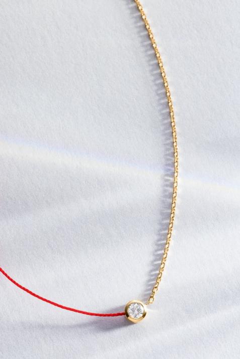 String-Chain Necklace with 0.10ct Round Diamond in Yellow Gold Bezel Setting - Redline - 0++