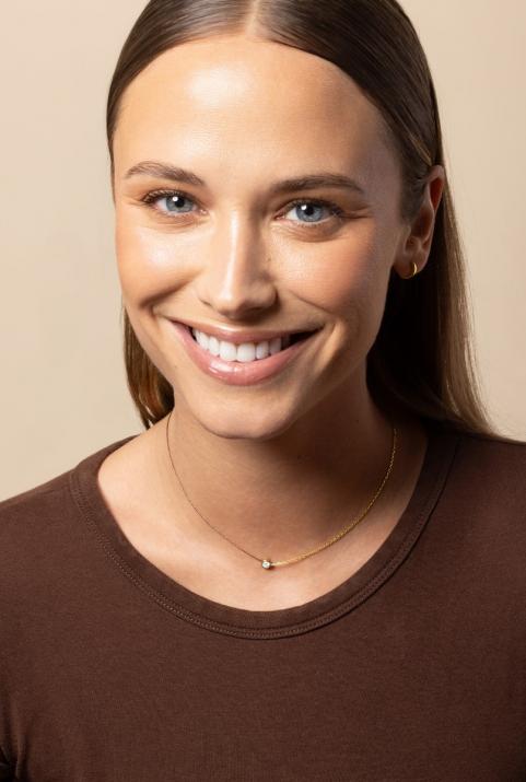 String-Chain Necklace with 0.10ct Round Diamond in Yellow Gold Bezel Setting - Redline - 0++