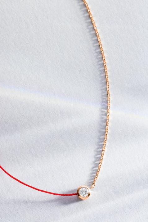 String-Chain Necklace with 0.10ct Round Diamond in Rose Gold Bezel Setting - Redline - 0++