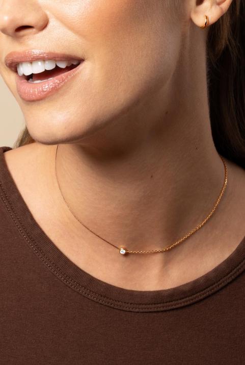 String-Chain Necklace with 0.10ct Round Diamond in Rose Gold Bezel Setting - Redline - 0++