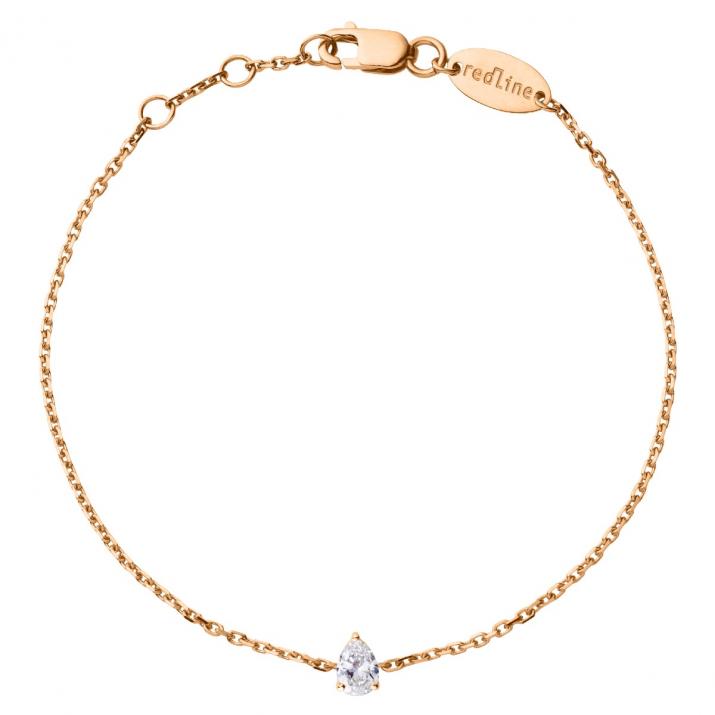 Chain Bracelet For Women with 0.10ct Pear Diamond in Rose Gold Prong Setting - Redline - 0++
