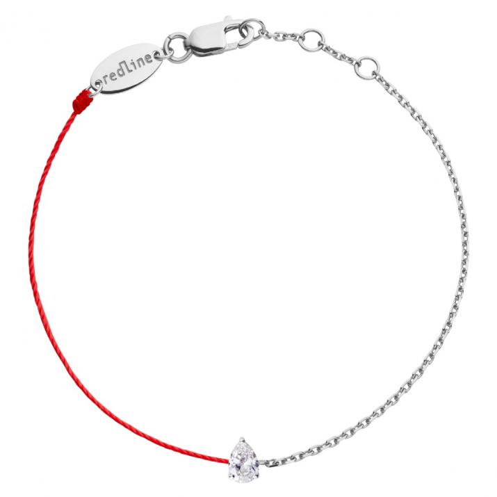 String-Chain Bracelet For Women with 0.10ct Pear Diamond in White Gold Prong Setting - Redline - 0++