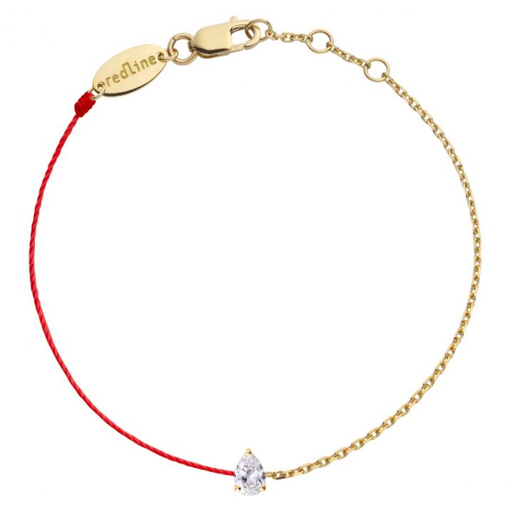 String-Chain Bracelet For Women with 0.10ct Pear Diamond in Yellow Gold Prong Setting - Redline - 0++