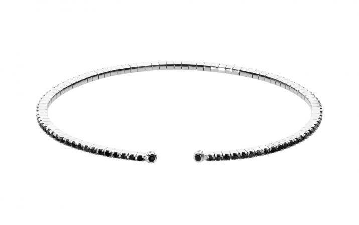 Bangle Bracelet with 0.91ct Round Black Diamond in White Gold Prong Setting - Redline - 0++