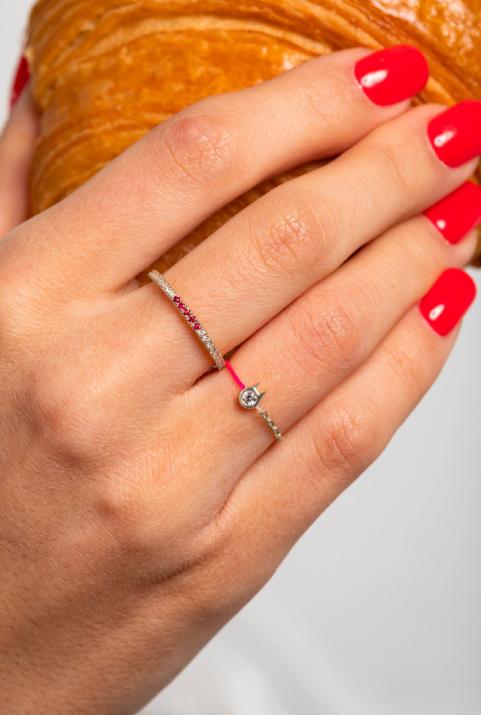 Mini Pure Cat Half thread half chain Ring in White gold - Redline - 0++