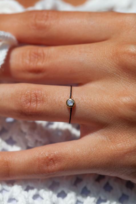 String Ring with 0.05ct Diamond in Yellow Gold Bezel Setting - Redline - 0++