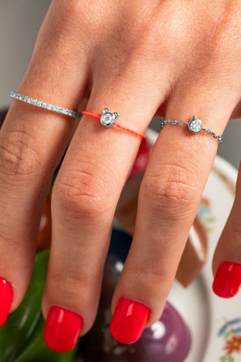 Mini Pure Cat white gold chain ring - Redline - 0++